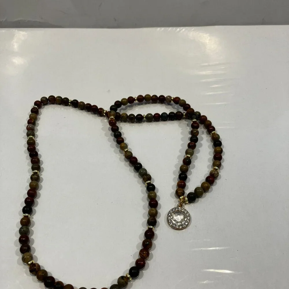 AGATE 6mm Beaded Necklace Bracelet CZ Dangle Pendant Stretch Handmade Brand NEW